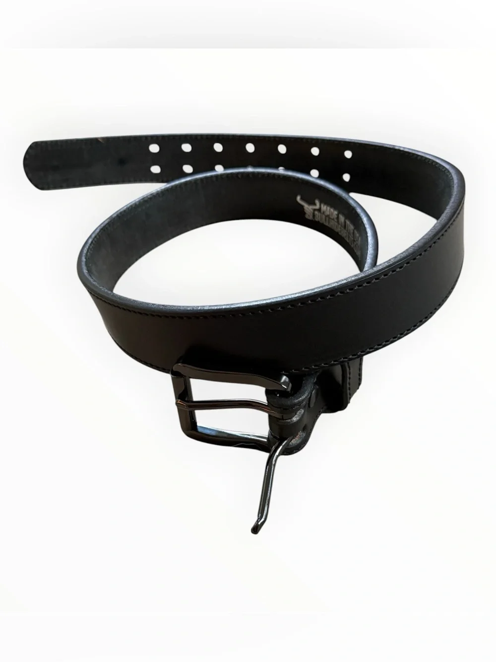 Bullhide Belts Black Full Grain Leather Casual Work Belt – Made in USA – Size 36